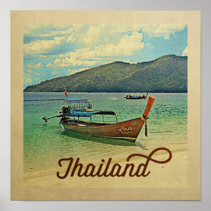Thailand Poster Vintage Travel Thai Boat