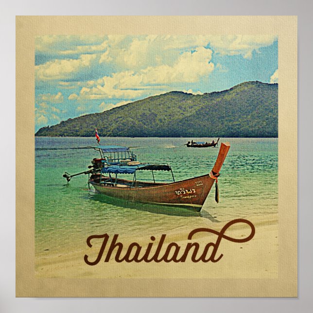 Thailand Poster Vintage Travel Thai Boat (Front)