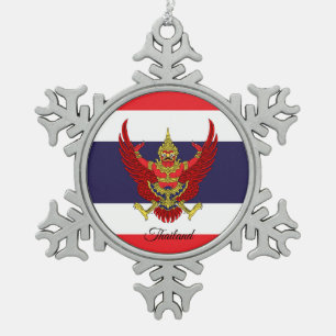 Thailand snowflake, Thai Flag Snowflake Pewter Christmas Ornament