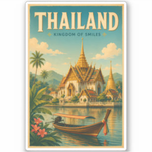 Thailand Temple Illustration Travel Art Vintage