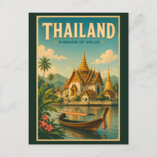 Thailand Temple Illustration Travel Art Vintage Postcard