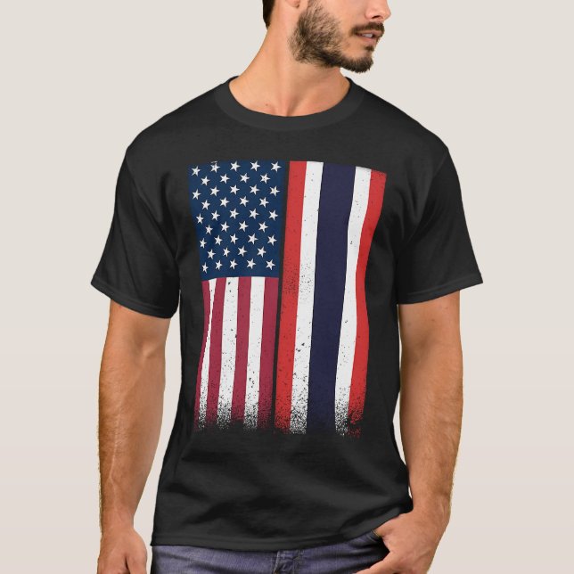 Thailand  Thai American Flags Proud USA Thailand T-Shirt (Front)