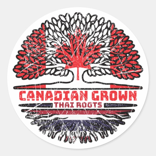 Thailand Thai Canadian Canada Tree Roots Flag Classic Round Sticker (Front)