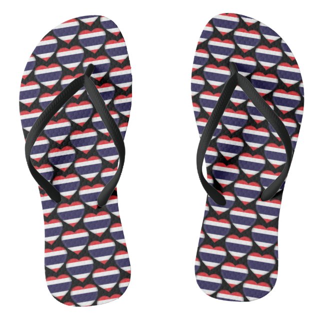 Thailand Thai Flag Colours Hearts Pattern Flip Flops (Footbed)