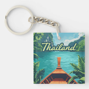 Thailand Tropical Island Long Tail Boat Vintage  Key Ring