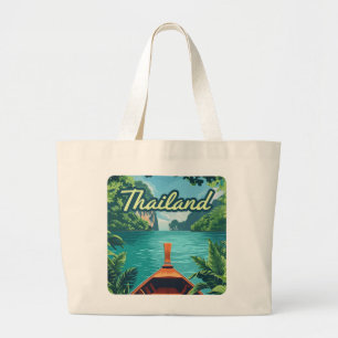 Thailand Tropical Island Long Tail Boat Vintage Large Tote Bag
