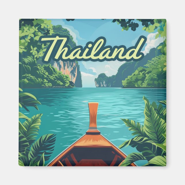 Thailand Tropical Island Long Tail Boat Vintage  Magnet (Front)