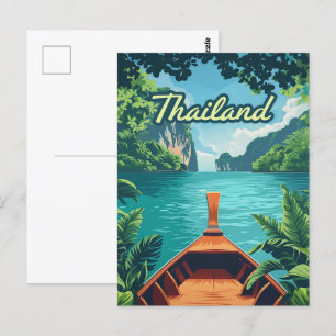 Thailand Tropical Island Long Tail Boat Vintage  Postcard