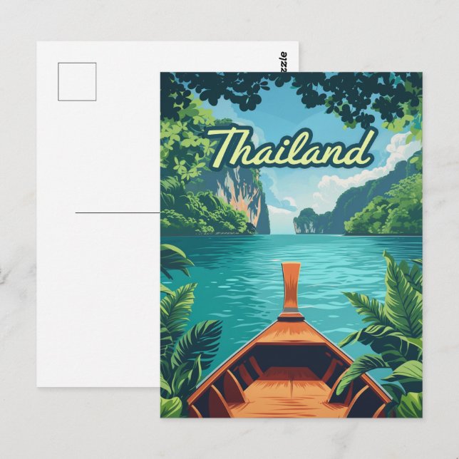 Thailand Tropical Island Long Tail Boat Vintage  Postcard (Front/Back)