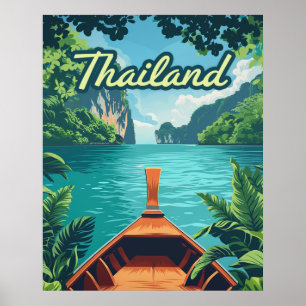Thailand Tropical Island Long Tail Boat Vintage  Poster