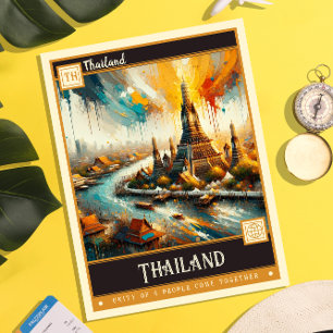 Thailand   Vintage Painting Postcard
