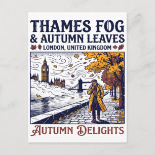 Thames Fog And Autumn Leaves London UK Postcard