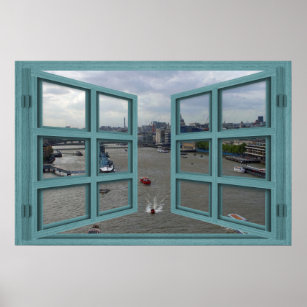 Thames River Through A 6 Pane Open Window Poster
