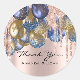 Thank 16th Bridal Wedding Ballon Blue Navy Drips Classic Round Sticker