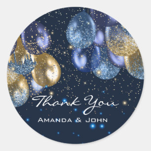 Thank 16th Bridal Wedding Ballon Blue Navy GOLD Classic Round Sticker