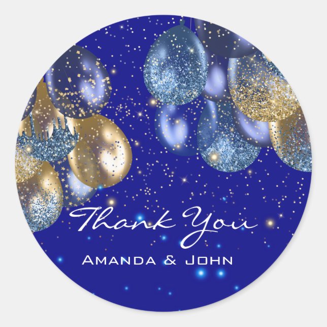 Thank 16th Bridal Wedding Ballon Blue Navy Royal Classic Round Sticker (Front)