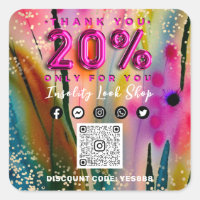 Thank 20% Off QR CODE Logo Discount Floral Gold
