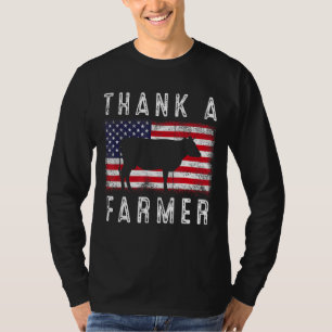 Thank A Farmer Patriotic Daisy Cow American Flag 4 T-Shirt