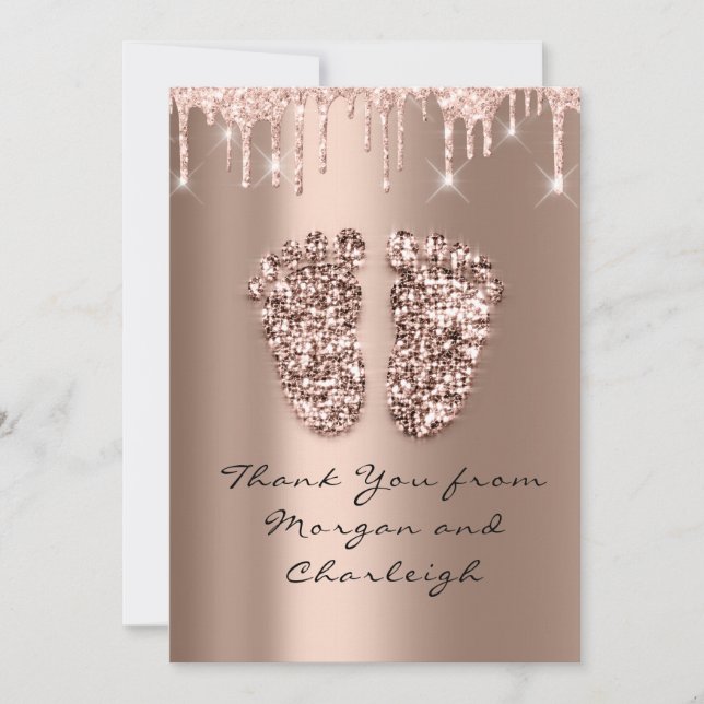 Thank Ashley Baby Shower Feet Rose Drips Boy Girl Invitation (Front)