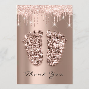 Thank Baby Shower Feet Glitter Rose Drips Boy Girl Invitation