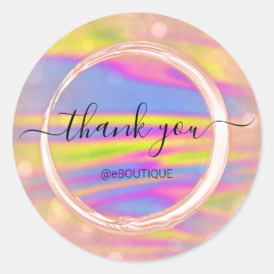 Thank Boutique Shop Business Name Pink Holograph Classic Round Sticker