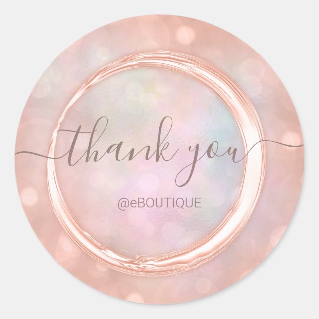 Thank Boutique Shop Business Name Rose Holographic Classic Round Sticker (Front)