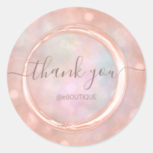 Thank Boutique Shop Business Name Rose Holographic Classic Round Sticker