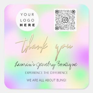 Thank Business Name Logo Qr Code Shop Pastels Square Sticker