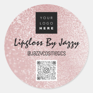 Thank Business Packaging Rose Glitter QR Code Logo Classic Round Sticker