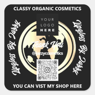 Thank Business QR Code Logo Gold Black Square Sticker