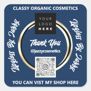 Thank Business QR Code Logo Gold Blue Navy Square Sticker