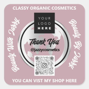 Thank Business QR Code Logo Gold MAP Globe Rose Square Sticker