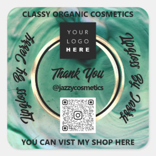 Thank Business QR Code Logo Green Woodland Square Sticker