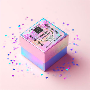 Thank Business QR Code Logo Pink Holographic Drips Square Sticker
