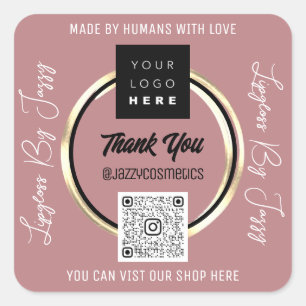 Thank Business QR Code Logo Scan Gold Rose Square Sticker