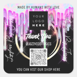 Thank Business QR Code Logo Scan Me Black PinkDrip Square Sticker