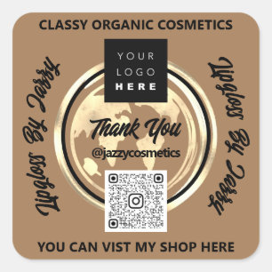 Thank Business QR Code Logo World Map Earth Brown Square Sticker