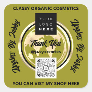 Thank Business QR Code Logo World Map Earth Green Square Sticker
