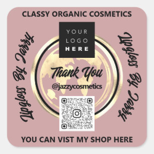 Thank Business QR Code Logo World Map Earth Rose Square Sticker
