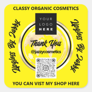 Thank Business QR Code Logo World Map Earth Yellow Square Sticker