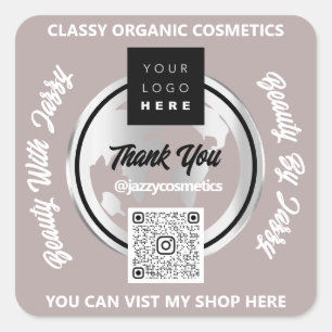 Thank Business QRCode Logo Silver Map Globe Rose Square Sticker