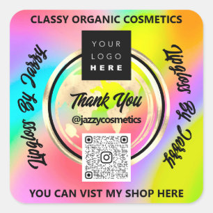 Thank Business QRCode Logo World Earth Holograph Square Sticker