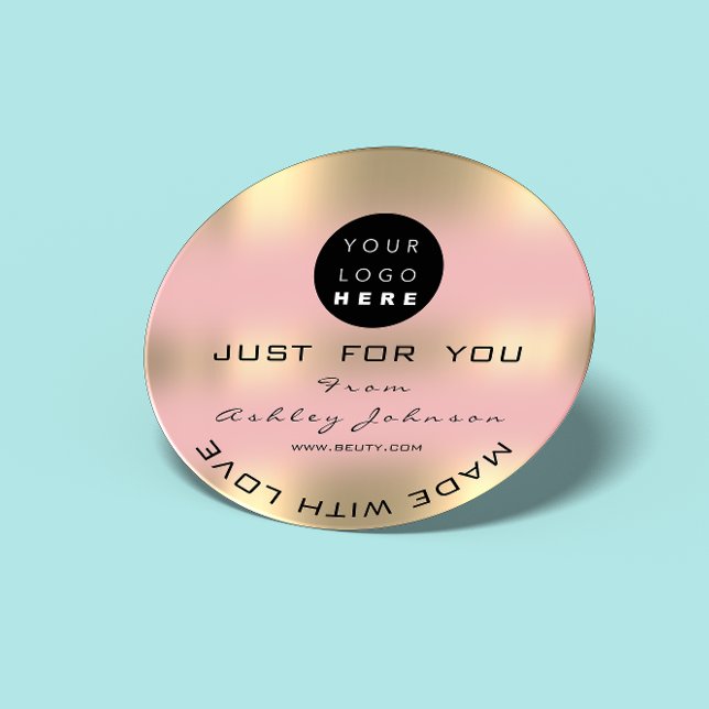 Thank Custom Logo QR Made By Rose Gold Ombre Gold Classic Round Sticker (Thank Custom Logo QR Made By Rose Gold Ombre Gold Classic Round Sticker)