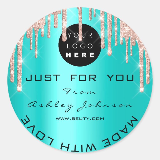 Thank Custom Logo Rose Drips Made With Love Mint Classic Round Sticker (Front)