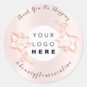 Thank Custom Logo Rose Small Business Name Floral Classic Round Sticker