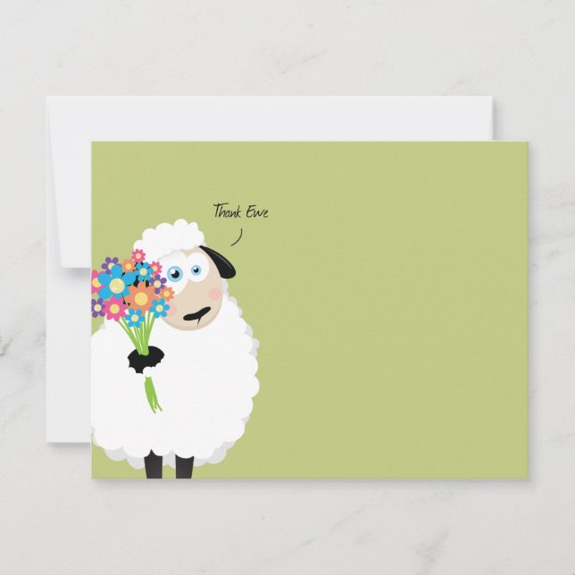 Thank Ewe Sheep with Flowers Thank You Card (Front)