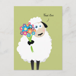 Thank Ewe Sheep with Flowers Thank You Postcard