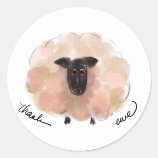 “Thank Ewe” Thank You Sticker Watercolor Sheep