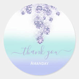 Thank Floral Dusty Purple Blue Bridal Sweet 16th Classic Round Sticker