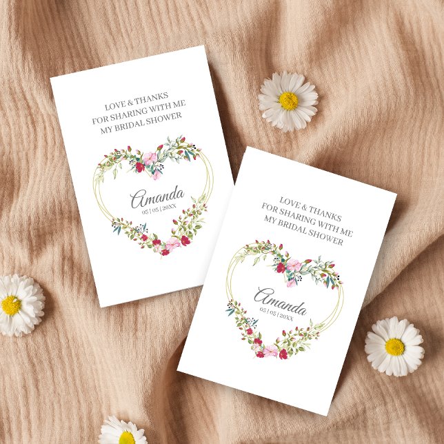 Thank Floral Heart for Bridal Shower Name & Quote Business Card (Creator Uploaded)